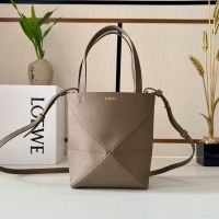 Loewe Mini Puzzle Fold Tote In Soft Grained Calfskin Taupe