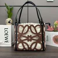 Loewe Small Anagram Cut-Out Tote In Box Calfskin Brown
