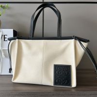 Loewe Small Cushion Tote Bag In Canvas and Calfskin Beige/Black