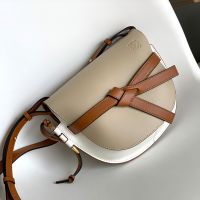 Loewe Small Gate Bag In Soft Calfskin Grey/White