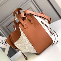 Loewe Small Hammock Bag In Classic Calfskin and Anagram Jacquard Brown