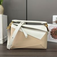 Loewe Small Puzzle Edge Bag In Classic Calfskin Sand/White