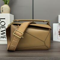 Loewe Small Puzzle Bag with Jacquard Strap In Satin Calfskin Oak