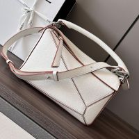 Loewe Small Puzzle Bag In Soft Grained Calfskin White/Brown
