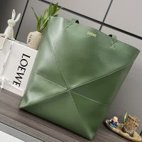 Loewe XL Puzzle Fold Tote In Shiny Calfskin Green