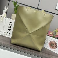 Loewe XL Puzzle Fold Tote In Shiny Calfskin Moss Green