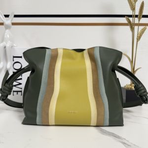 Loewe Medium Flamenco Landscape Clutch In Nappa Calfskin Green