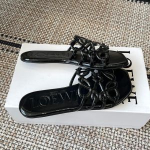 Loewe Petal Anagram Slides Women Patent Leather Black