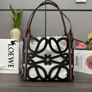 Loewe Small Anagram Cut-Out Tote In Box Calfskin Black