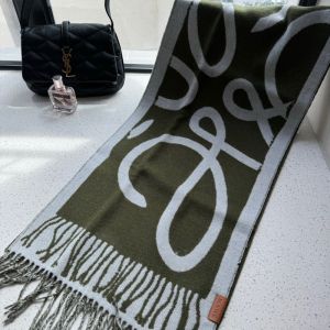Loewe Anagram Trompe L'oeil Scarf In Wool And Cashmere Green/White
