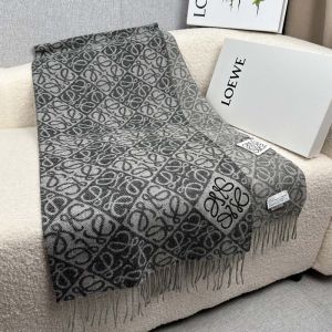 Loewe Anagram Checkerboard Blend Scarf In Wool And Cashmere Black