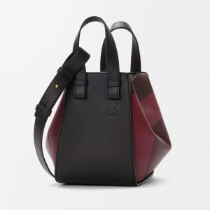 Loewe Compact Hammock Bag In Nappa Calfskin Black/Burgundy