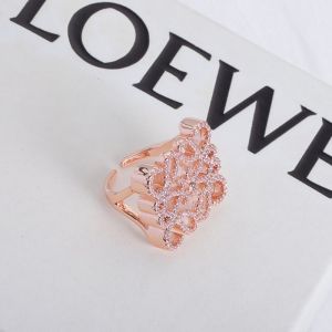 Loewe Crystal Anagram Open Ring In Metal Rose Gold