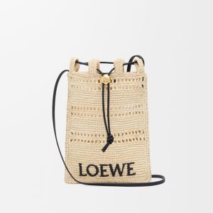 Loewe Drawstring Pocket In Raffia Beige/Black