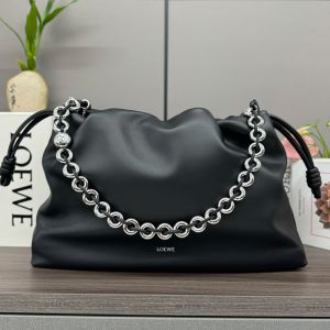 Loewe Large Flamenco Purse In Mellow Nappa Lambskin Black/Silver