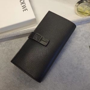 Loewe Large Vertical Bifold Wallet In Grained Calfskin Black