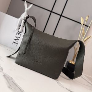 Loewe Loop Hobo In Supple Grained Calfskin Dark Khaki Green