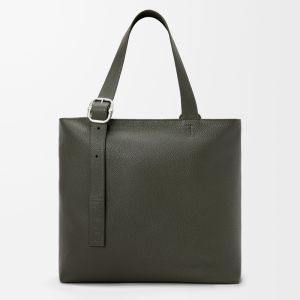 Loewe Loop Zipped Tote In Supple Grained Calfskin Dark Khaki Green