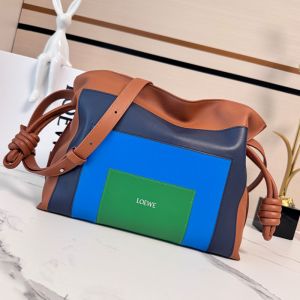 Loewe Medium Flamenco Clutch In Marquetry Squares Motif Nappa Calfskin Brown/Green