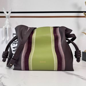 Loewe Medium Flamenco Landscape Clutch In Nappa Calfskin Chocolate/Light Moss