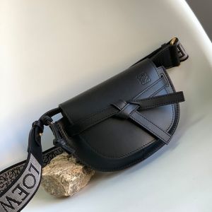 Loewe Mini Gate Dual Bag with Jacquard Strap In Soft Calfskin Black