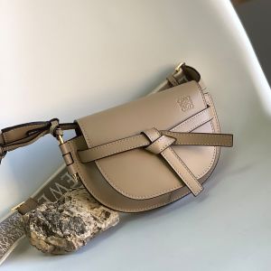 Loewe Mini Gate Dual Bag with Jacquard Strap In Soft Calfskin Khaki