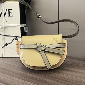 Loewe Mini Gate Dual Bag In Soft Calfskin Clay Green/Apricot