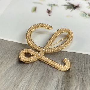 Loewe Pearl Embellished L Brooch In Metal Gold