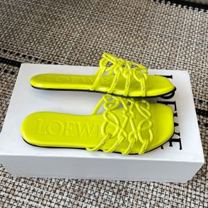 Loewe Petal Anagram Slides Women Patent Leather Lemon