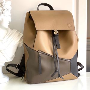 Loewe Puzzle Backpack In Grained Calfskin Brown/Khaki