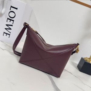 Loewe Puzzle Fold Pouch In Shiny Nappa Calfskin Burgundy