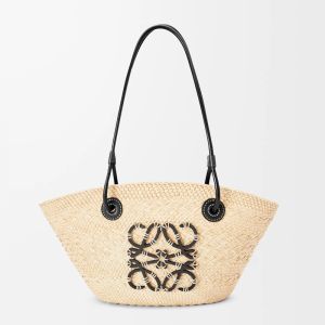 Loewe Small Anagram Basket Bag In Iraca Palm and Calfskin Beige/Black