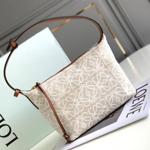 Loewe Small Cubi Bag In Anagram Jacquard and Calfskin Beige/Brown