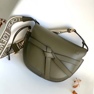 Loewe Small Gate Dual Bag with Jacquard Strap In Soft Calfskin Olive