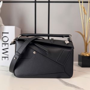 Loewe Small Panta Puzzle Bag In Shinny Calfskin Black