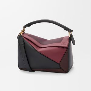 Loewe Small Puzzle Bag In Nappa Calfskin Burgundy/Black/Coffee