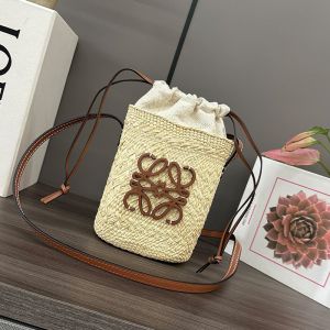 Loewe Square Pocket In Iraca Palm and Calfskin Beige/Brown