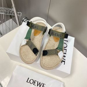 Loewe Strappy Espadrille Sandals Women Nylon In Beige/Green