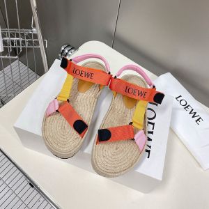 Loewe Strappy Espadrille Sandals Women Nylon In Beige/Orange