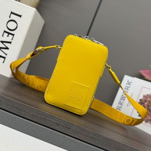 Loewe Vertical Crossbody Pocket with Jacquard Strap In Satin Calfskin Yellow