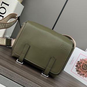 Loewe XS Military Messenger Bag with Jacquard Strap In Supple Smooth Calfskin Olive