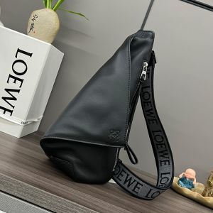 Loewe Anton Sling with Jacquard Strap In Supple Smooth Calfskin Black