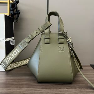 Loewe Compact Hammock Bag with Jacquard Strap In Satin Calfskin Olive