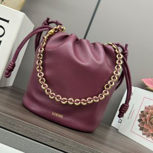 Loewe Flamenco Purse Bucket Bag In Mellow Nappa Lambskin Crimson