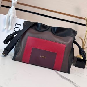 Loewe Medium Flamenco Clutch In Marquetry Squares Motif Nappa Calfskin Black/Burgundy