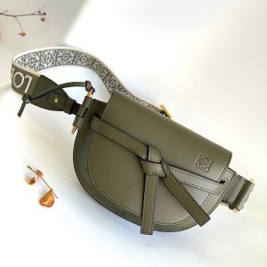 Loewe Mini Gate Dual Bag with Jacquard Strap In Soft Calfskin Olive