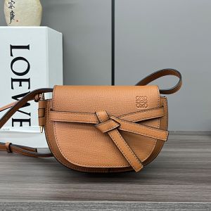 Loewe Mini Gate Dual Bag In Pebble Grain Calfskin Brown
