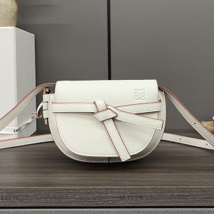Loewe Mini Gate Dual Bag In Pebble Grain Calfskin White