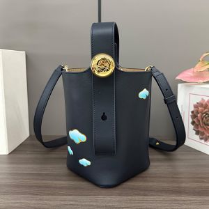 Loewe Mini Pebble Bucket Bag with Clouds Motif In Smooth Calfskin Navy Blue