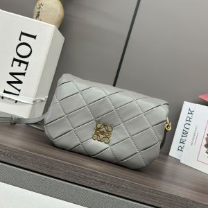 Loewe Mini Puffer Goya In Pleated Shiny Nappa Lambskin Grey